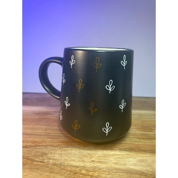 Thyme & Table Black Gold White Mug Herbs Leaves Floral Modern Classic - Picture 1 of 9